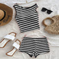 Women's Summer Short Two-piece Set New Vacation Style Striped Slim Fit Slim  Slimming Vest Hip Hugging Short Pants Set For Women