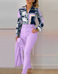 Women Shirt Pants Set Autumn Elegant Fashion V Neck Floral Print Long Sleeve High Waist Office Lady Casual Trousers Suits