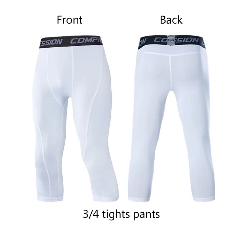 Men's Sports 3/4 Cropped Pants Gym Running Leggings Male Joggings Elastic Compressions Sweatpant Football Basketball Trousers