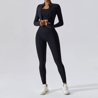 Women's 3-Piece Activewear Set – Sports Bra, Leggings & Long-Sleeve Top