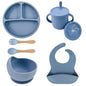 Food Grade Silicone Child Dish Set Baby Feeding Bowl Suction Plate Straw Cup Wooden Spoon Fork for Kids Tableware Toddler Dishes