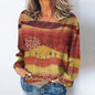 Women's natural landscape print T-shirt long sleeve T-shirt autumn casual women's fashion camel desert print long sleeve