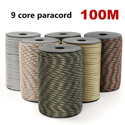 100/50m 550 Military Standard 9-Core Paracord Rope 4mm Outdoor
