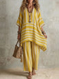 New Women's Two Piece Spring/summer Fashion V-Neck Loose Striped