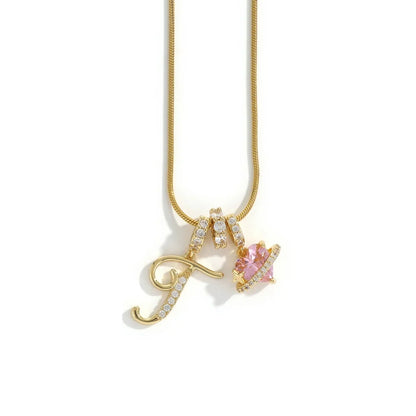 Gold Color Zircon Flower Pendant Necklace Female A-Z 26 Letter Alphabet Wedding Jewelry Gift for Women