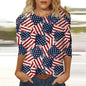 2024 New Women's American Flag Pattern Long Sleeve T-Shirt Designer Trendy Clothing Casual Pullover Round Neck Fashion T-Shirt