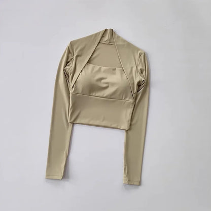Women's Long Sleeve Yoga Crop Top with Bra