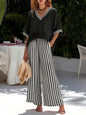Fashion Women's Casual Striped Comfortable Loose V-Neck Cotton Hemp