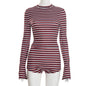 Slim Fit Striped Jumpsuit Women's New 2026 High Neck Long Sleeved Flared Cuffs Elastic Shorts Burgundy White Striped Casual Wear