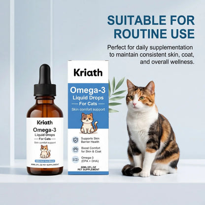 Kriath Omega-3 Liquid Drops for Cats, EPA & DHA Supplement, Nourish Skin & Coat, Reduce Shedding, Support Skin Barrier Health