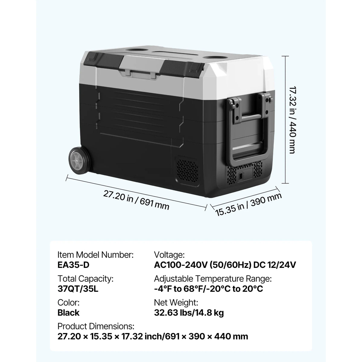 SucceBuy 35L 45L 55L Car Refrigerator Compressor Electric Cooler, -4°F to 68°F Truck Refrigerator with APP Control Wheels & Dual