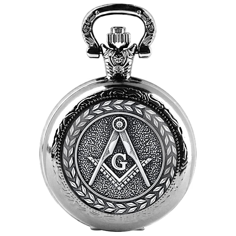 Free and Accepted Masons Glass Dome Pocket Watch with Chain Fashion Necklace Pendant Chain Jewelry Gifts Men Women Clock