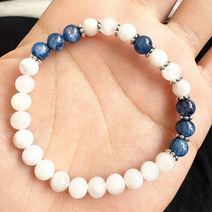 Ruberthen Natural 6 MM Moonston AAA Grade Blue Kyanite Bracelet Yoga Power Bracelet For Women Handmade Mala Beads Bracelet