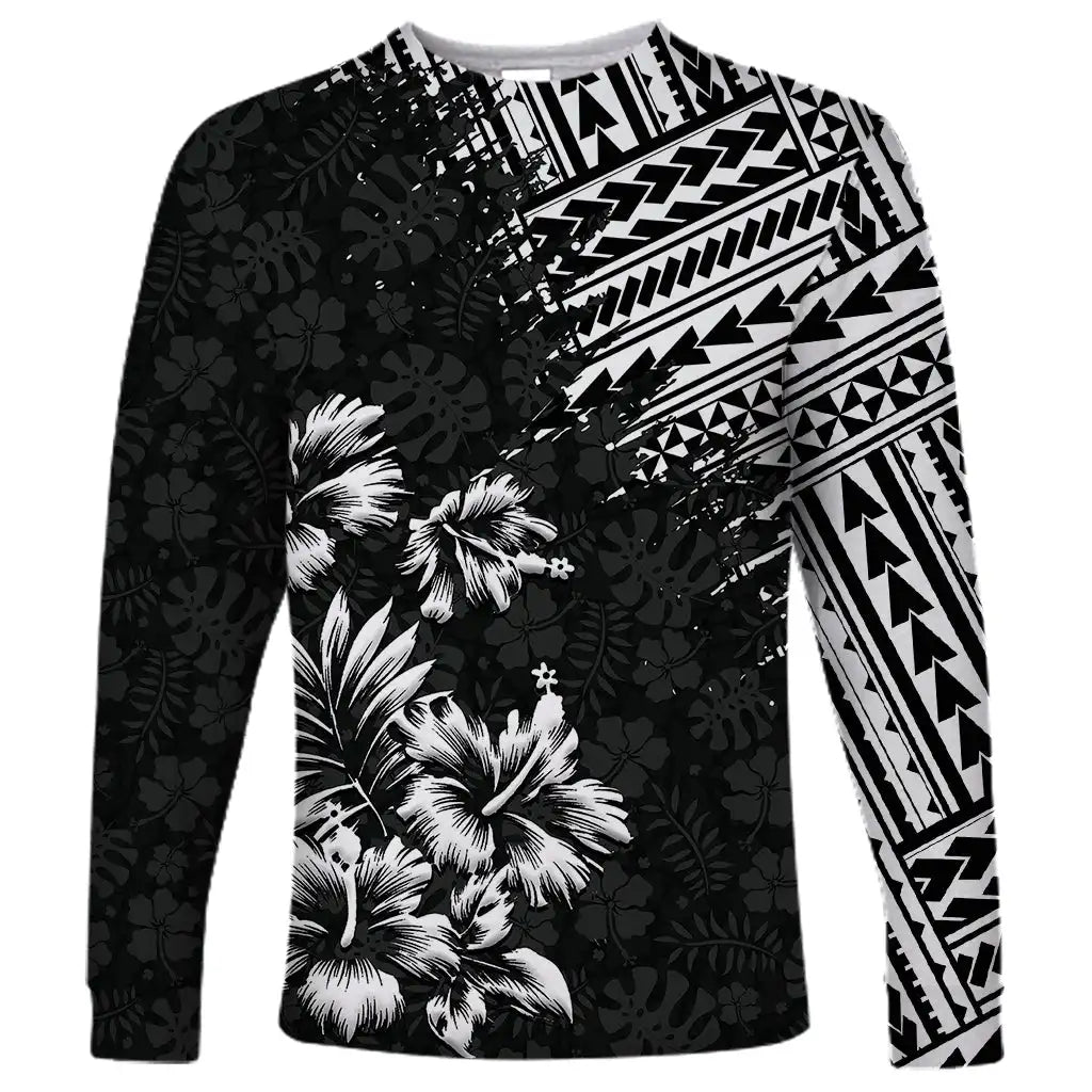 2024 new men's long-sleeved t-shirt 3d printed Polynesian flower print men's autumn tops casual round neck street t-shirt