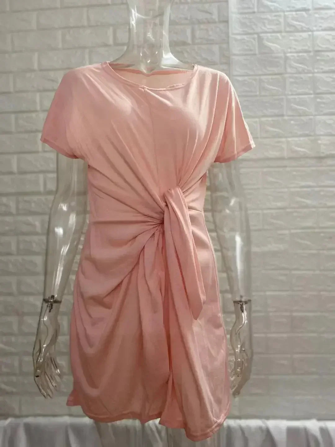 Dress Women Summer O-neck Short Sleeve Asymmetrical Lace Up Waist Solid Color Dresses 2022 Casual Vestidos Dropshipping JQMY9675