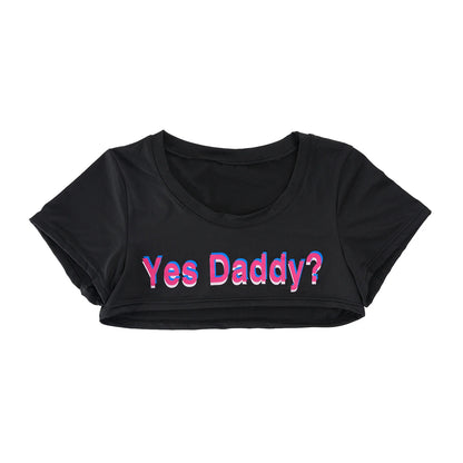 Short Sleeve Crop Top Men Sexy Scoop Neck T Shirts Summer Y2k Yes Daddy Printed Letters Man Clothes Tops Party Costume