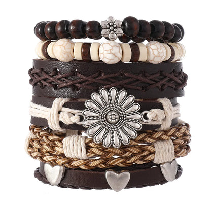 Vintage Ethnic Style Woven Leather Bracelet For Men Bohemian Cross Butterfly Life Tree Leather Bracelets Gifts For Friend