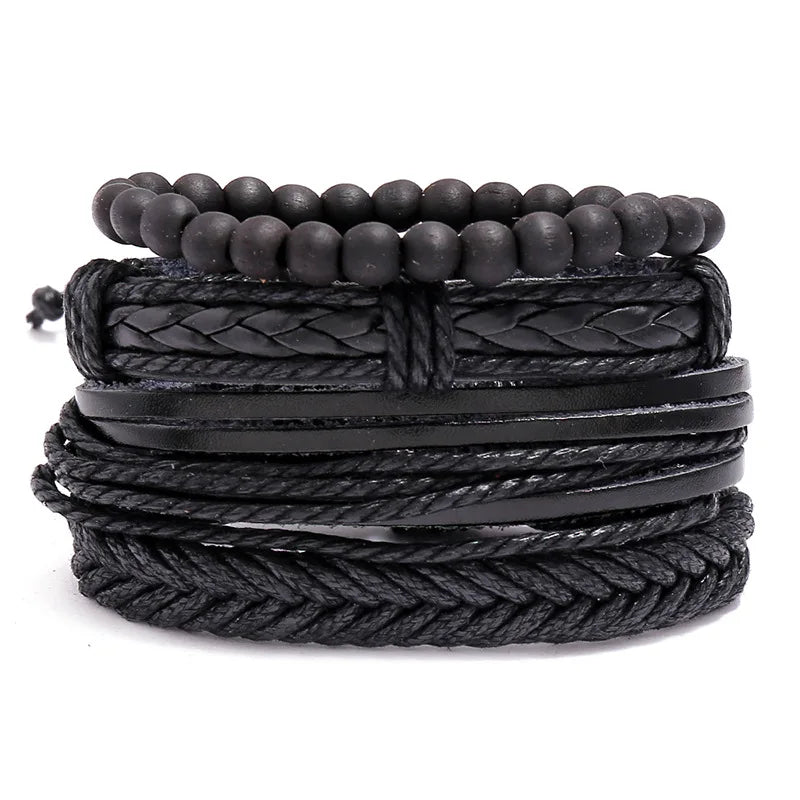 Modyle Multi-layer Gothic Leather Bracelet Set Punk Viantage Wings Charms Handwoven Bracelets for Men Jewelry Gifts