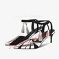 Golden Leaves Wrapped Heeled Sandals Women Fashion Metallic Leather Pointed Toe Shoes Sexy Two Tone Lace Up Fringes Sandals