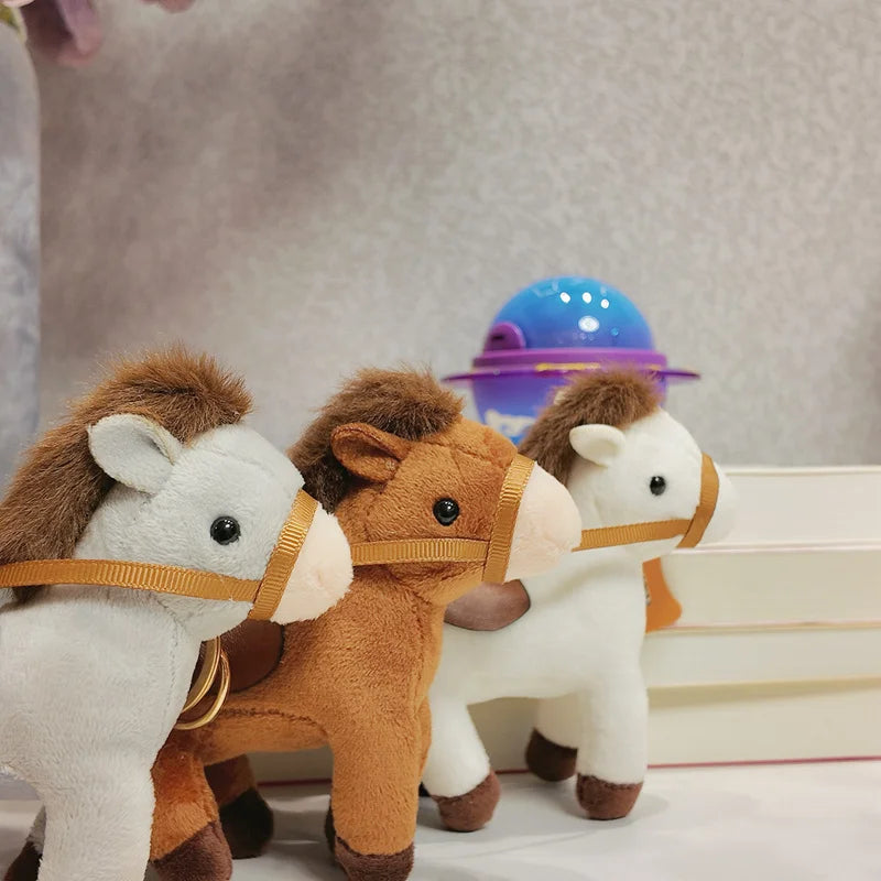 Cute Horse Mini Pendant Keychian Plush Toy Kawaii Lifelike Animal Simulation Stuffed Doll Bag Decor Friend Kid Birthday Gift