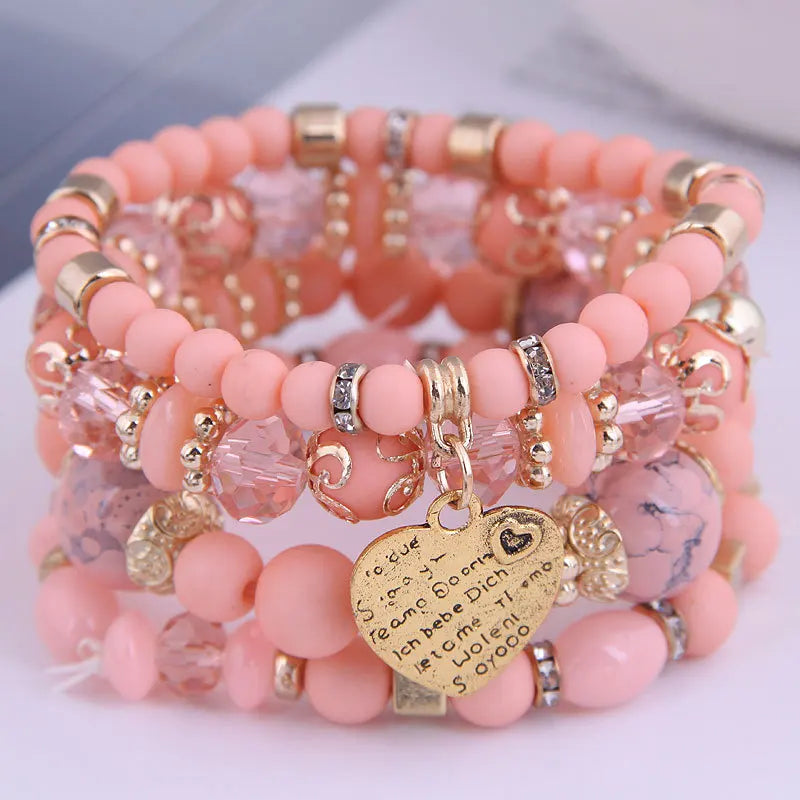 DIEZI Ethnic Bohemian Multicolor Crystal Beads Strand Bracelets Women Men Heart Tree Of Life Charm Bracelet Pulseira Feminina