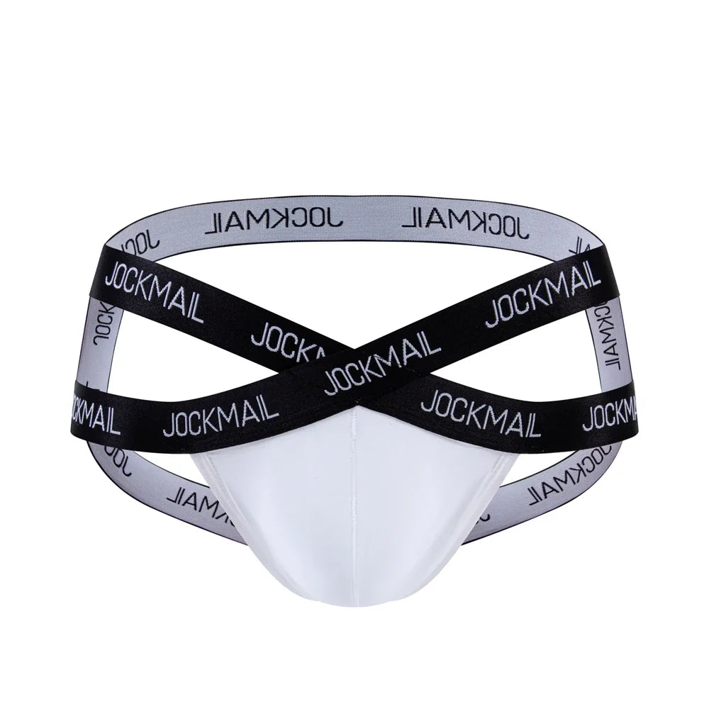 Men Jockstrap Briefs Panties V-shaped Low Waist Sexy Transparent Ice Silk Gay Underwear Sissy Thong Hip Lifting Straps Harness