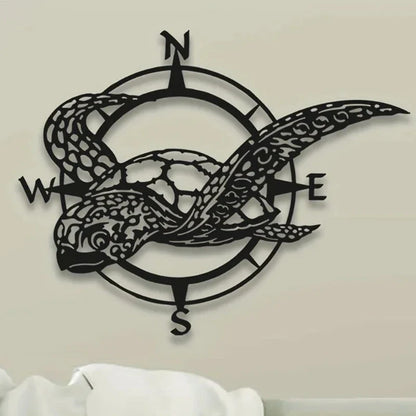HelloYoung Black Metal Sea Turtle Compass Wall Sign - Perfect Beach Home Decor for Kitchen, Garden, and Housewarming Gifts