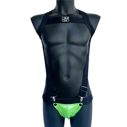 Sets Men Bodysuit Suspender Jumpsuits Nylon Jock Strap Harness Gay Underwear Jockstrap Laser Faux Leather Removable Penis Pouch