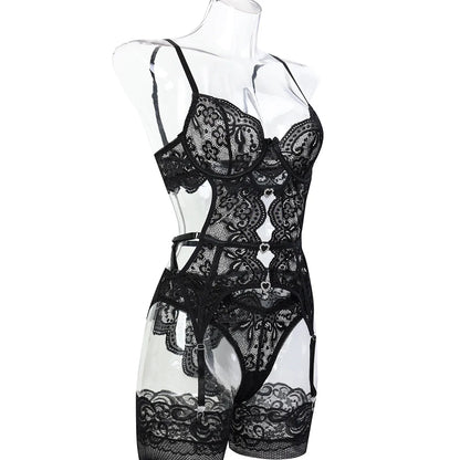 Nighttime Transparent Open Bra Porn Lingerie Corset Deep V Sexy Crotchless Underwear Women Lace Hollow Bras Hot Teddy Bodysuit