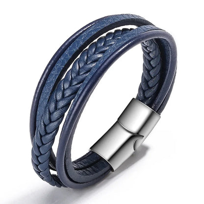 Trendy  Leather Bracelets Men Stainless Steel Multilayer Braided Rope Bracelets For Male Bracelets Jewelry Pulsera Hombre