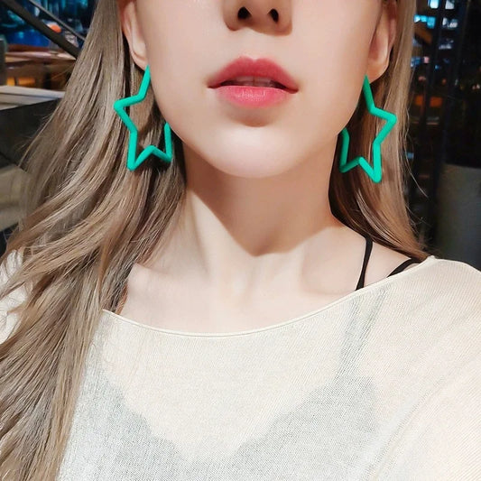 Simple Big Round Star Heart Hoop Earrings For Women Geometric Plastic Exaggerated Earring Hyperbole Trendy Ring Earrings Jewelry