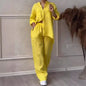Autumn Cotton and Linen Pant Sets Women Fashion Long Sleeve Shirts