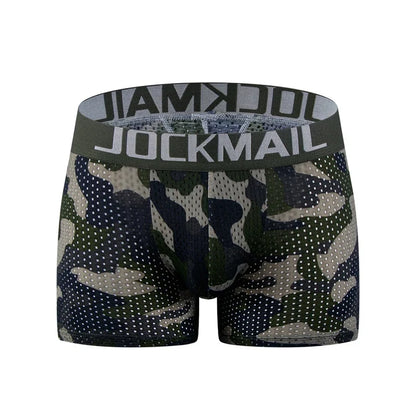 Men's Sexy Fashion Ice Silk Mesh Breathable Soft Comfortable Butt Lift Boxer Briefs Underwear Low Waist Camouflage Quick Dry