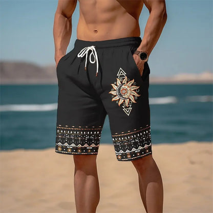 3D ethnic print men's casual shorts Tropical summer retro style fashion shorts, quick-drying and comfortable close-fitting