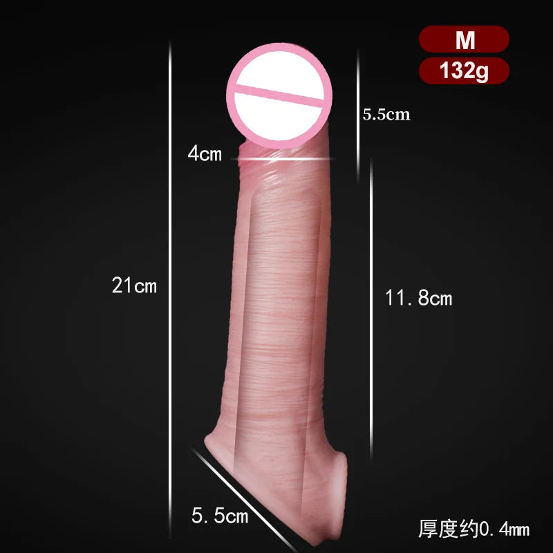 Soft Silicone Condom Enlargement Penis Sleeve Realistic Penis Extender Sex Toys for Men Sexual Tools Reusable Condom Cock Sleeve