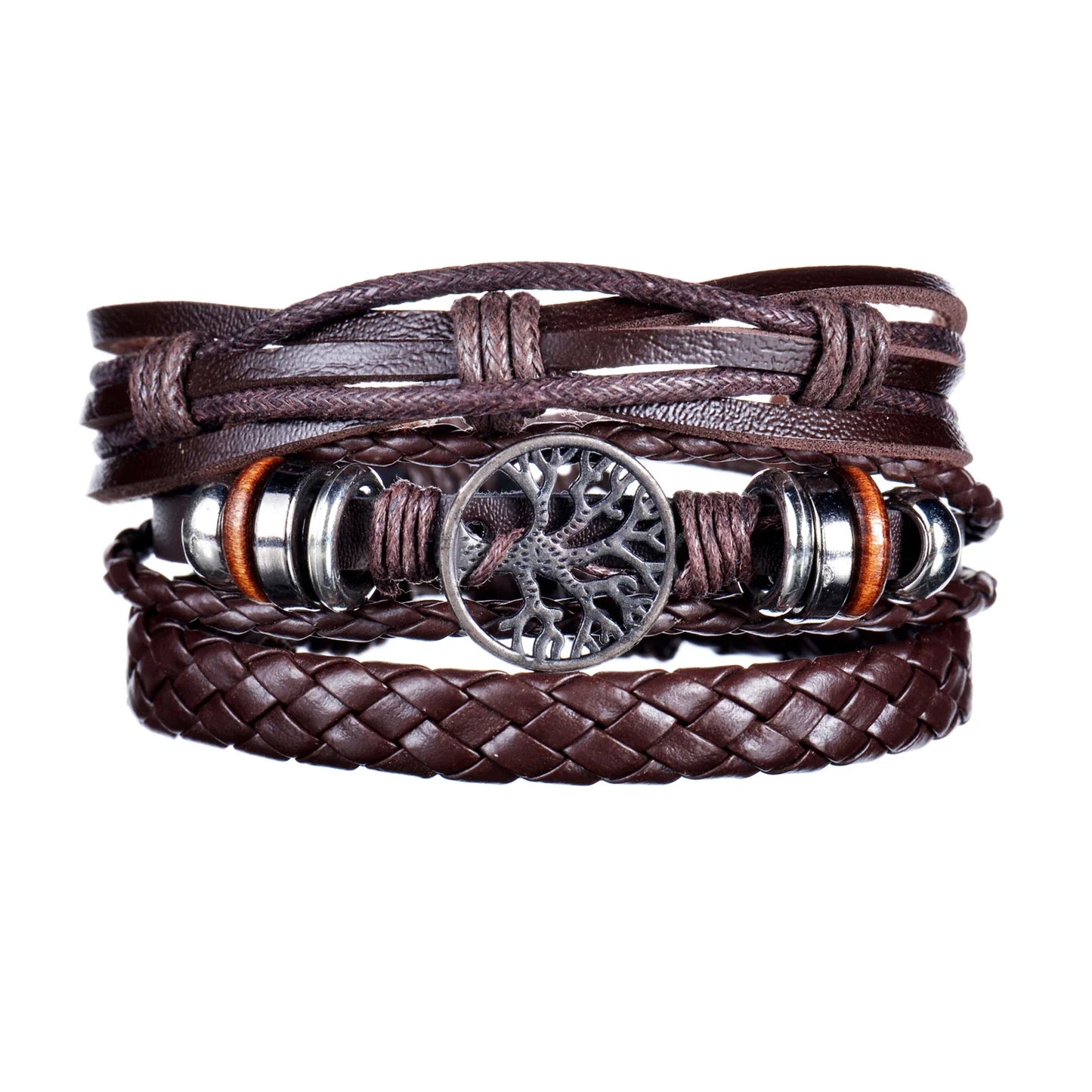 MeMolissa New Fashion Braided Wrap Leather Bracelets for Men High Quality Vintage Charm Wood Beads Ethnic Tribal Wristbands