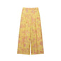 Women's Printed Pants Set Summer New O-neck Long Sleeve Rope Knot Decorative Tops High-waist Wide leg Pants Casual 2 Piece Sets