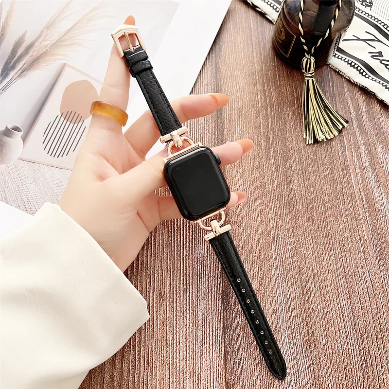 Apple Watch Slim Leather Band with Decorative Connectors