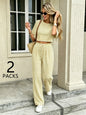 Women Polka Dot 2 Pcs Summer Set Short Sleeve Crop Top Drawstring Wide Leg Pants, Vacation Streetwear Matching Outfits
