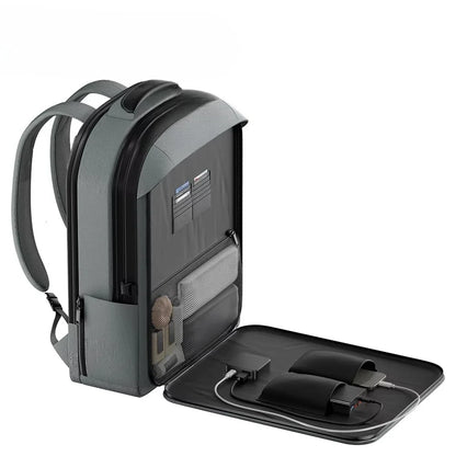 Custom waterproof solar backpack with 30W solar panel, capacity 20-35L, USB-A+C output, suitable for hiking, camping, traveling