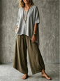 Summer New Loose Retro Short-sleeved T-shirt Trousers 2-piece Set Women's Fashion Irregular Top + Wide-leg Trousers Set Female