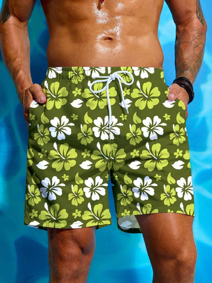 Men's High-Tech 3D Printed Aloha Shorts - Realistic Jungle Foliage & Exotic Hibiscus Designs for Poolside & Streetwear