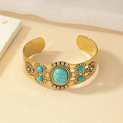 Vintage Bohemian Style Artificial Inlaid Turquoise Cuff Bangle for Women Men Personality Creative Design Bangles Jewelry Gift