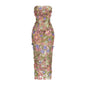 New Sexy Strapless Back Lace Up Dress for Women, Slim Fit and Simple Floral Embroidery Fabric Party Dress Long