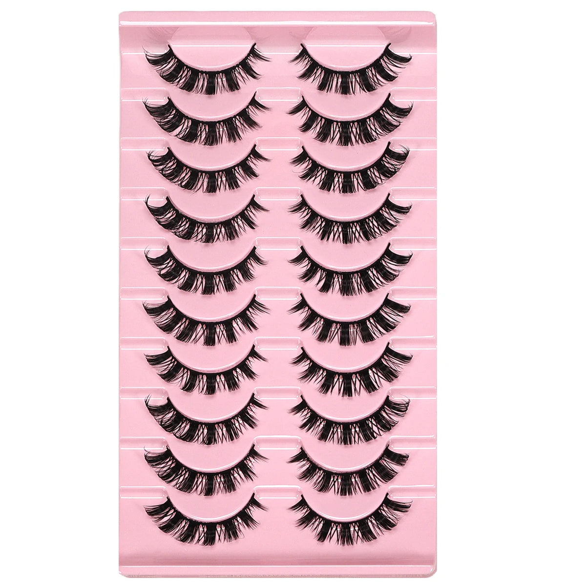 10 Pairs Messy Fluffy Russian False Eyelashes DD Deep Curl Hybrid Faux Mink Volume Strip Lashes for Casual Selfie Look
