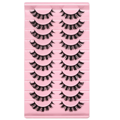 10 Pairs Messy Fluffy Russian False Eyelashes DD Deep Curl Hybrid Faux Mink Volume Strip Lashes for Casual Selfie Look