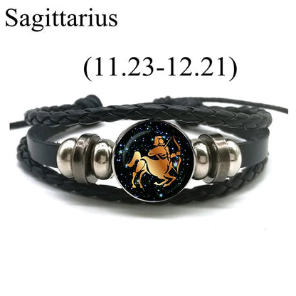 12 Zodiac Signs Leather Bracelet for Men Women Virgo Libra Scorpio Aries Taurus  Braided Rope Bracelets Birthday Gift Wholesale