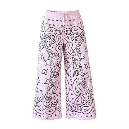 Bohemia Colorful Printing T-Shirt Pant Women 2 Piece Set Loose