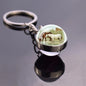 Horse Pattern Keychains White Brown Horse Racing Double Sided Glass Ball Pendant Key Chain Fashion Animal Jewelry Keyring Gift