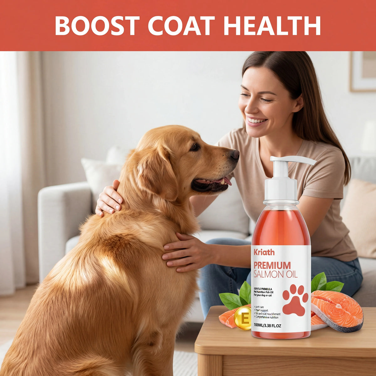 Natural Salmon Oil for Pets Dog Food Topper Liquid Vitamin E Supplement Shiny Coat and Heart Health Gentle Formula Pump Bottle